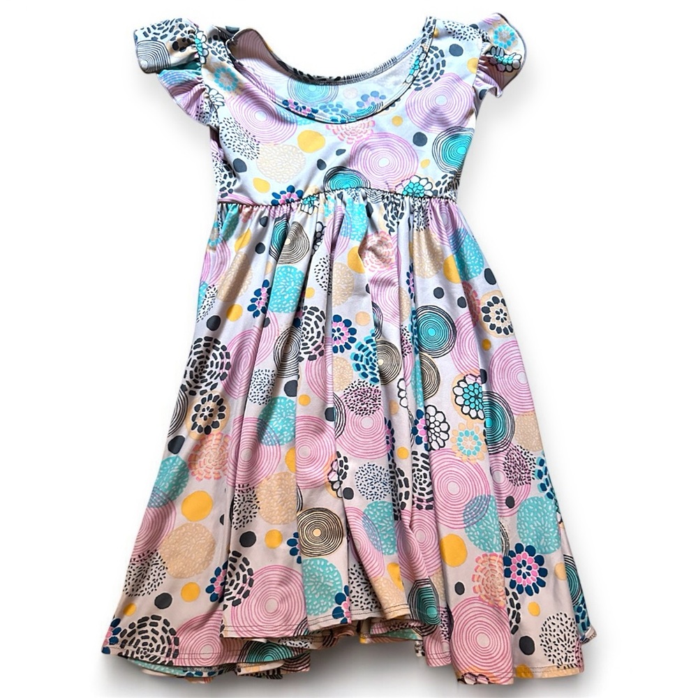 Dot Dot Smile Girls 5/6 Floral Patterned Dress Fluttery Sleeves Flowy Skirt - Picture 7 of 10